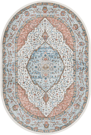 Ivory 6' 1 x 9' Nyla Oval Area Rug 100% Polypropylene Traditional Classic Carpet for Living Room, Kitchen, Bedroom, Dining, Office for Sale at Rug Engine