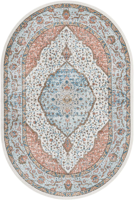 Ivory 6' 1 x 9' Nyla Oval Area Rug 100% Polypropylene Traditional Classic Carpet for Living Room, Kitchen, Bedroom, Dining, Office for Sale at Rug Engine