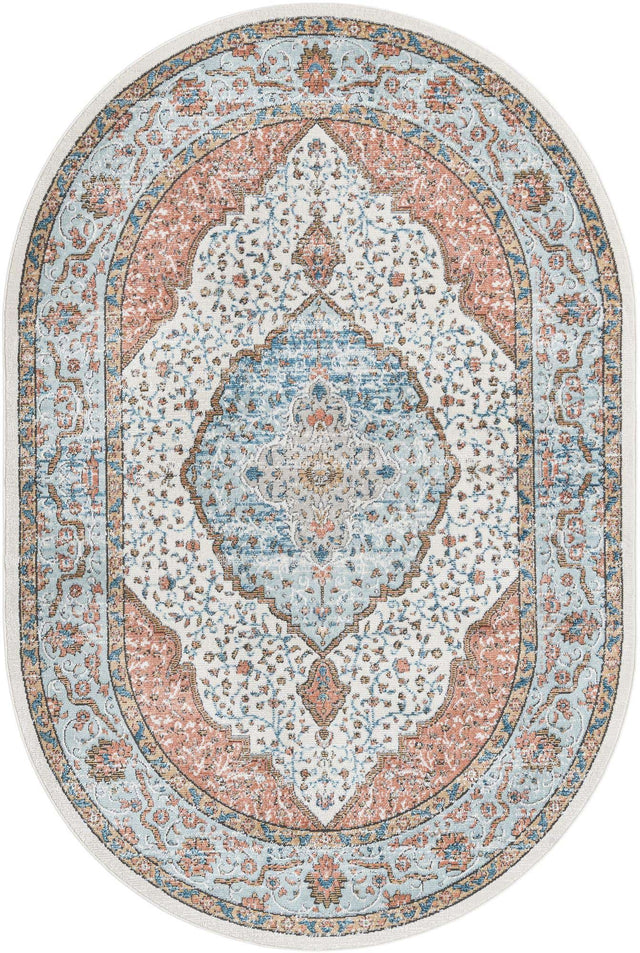 Ivory 6' 1 x 9' Nyla Oval Area Rug 100% Polypropylene Traditional Classic Carpet for Living Room, Kitchen, Bedroom, Dining, Office for Sale at Rug Engine