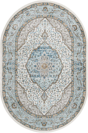 Blue 6' 1 x 9' Nyla Oval Area Rug 100% Polypropylene Traditional Classic Carpet for Living Room, Kitchen, Bedroom, Dining, Office for Sale at Rug Engine