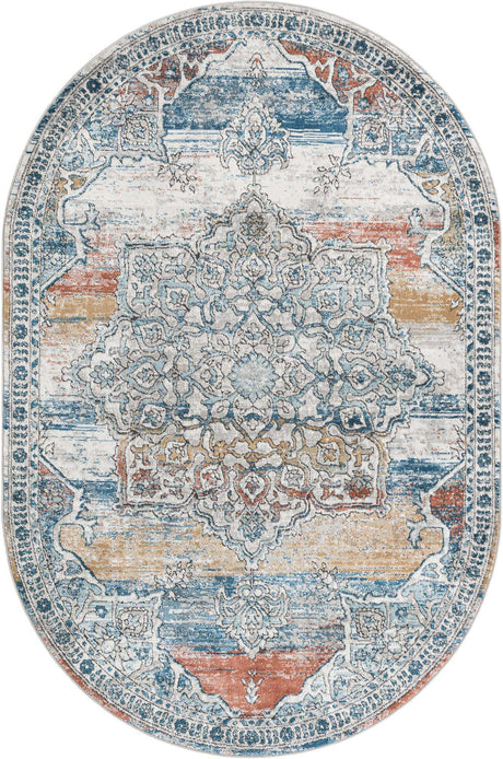 Multicolor 6' 1 x 9' Nyla Oval Area Rug 100% Polypropylene Traditional Classic Carpet for Living Room, Kitchen, Bedroom, Dining, Office for Sale at Rug Engine