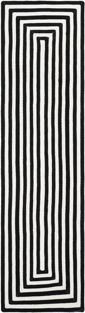 Washable Black and White 2' 7 x 10' Eco Verse Indoor Outdoor Washable Runner Area Rug Easy to Clean Stain Resistant & Durable Weather Resistant for Patio, Deck, Terrace, Balcony, Porch 100% PET Polyester (Recycled Plastic Bottles) for Sale at Rug Engine