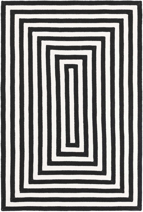 Washable Black and White 4' 1 x 6' 1 Eco Verse Indoor Outdoor Washable Rectangle Area Rug Easy to Clean Stain Resistant & Durable Weather Resistant for Patio, Deck, Terrace, Balcony, Porch 100% PET Polyester (Recycled Plastic Bottles) for Sale at Rug Engine