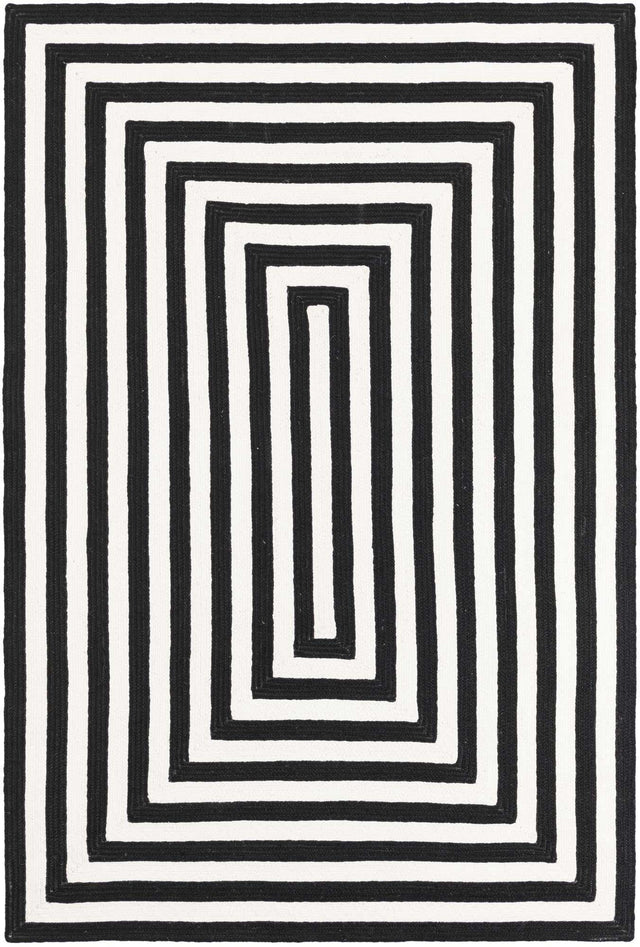 Washable Black and White 4' 1 x 6' 1 Eco Verse Indoor Outdoor Washable Rectangle Area Rug Easy to Clean Stain Resistant & Durable Weather Resistant for Patio, Deck, Terrace, Balcony, Porch 100% PET Polyester (Recycled Plastic Bottles) for Sale at Rug Engine