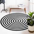 Washable Black and White 7' 10 x 7' 10 Eco Verse Indoor Outdoor Washable Round Area Rug Easy to Clean Stain Resistant & Durable Weather Resistant for Patio, Deck, Terrace, Balcony, Porch 100% PET Polyester (Recycled Plastic Bottles) for Sale at Rug Engine