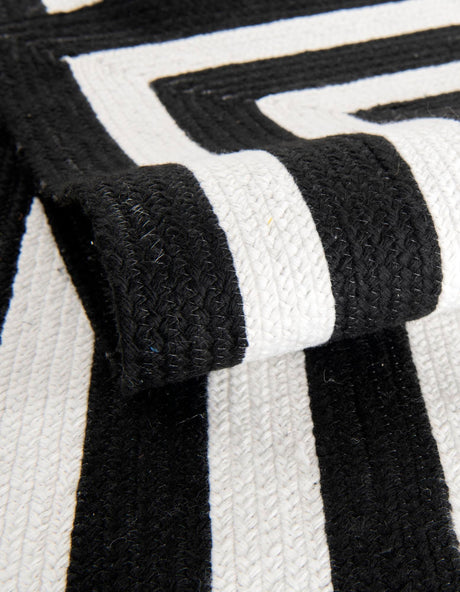 Washable Black and White 10' x 10' Eco Verse Indoor Outdoor Washable Round Area Rug Easy to Clean Stain Resistant & Durable Weather Resistant for Patio, Deck, Terrace, Balcony, Porch 100% PET Polyester (Recycled Plastic Bottles) for Sale at Rug Engine