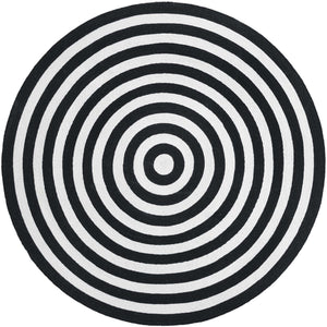 Washable Black and White 5' 3 x 5' 3 Eco Verse Indoor Outdoor Washable Round Area Rug Easy to Clean Stain Resistant & Durable Weather Resistant for Patio, Deck, Terrace, Balcony, Porch 100% PET Polyester (Recycled Plastic Bottles) for Sale at Rug Engine