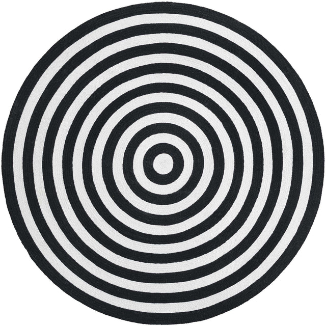 Washable Black and White 5' 3 x 5' 3 Eco Verse Indoor Outdoor Washable Round Area Rug Easy to Clean Stain Resistant & Durable Weather Resistant for Patio, Deck, Terrace, Balcony, Porch 100% PET Polyester (Recycled Plastic Bottles) for Sale at Rug Engine