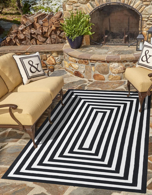 Washable Black and White 7' 10 x 10' Eco Verse Indoor Outdoor Washable Rectangle Area Rug Easy to Clean Stain Resistant & Durable Weather Resistant for Patio, Deck, Terrace, Balcony, Porch 100% PET Polyester (Recycled Plastic Bottles) for Sale at Rug Engine