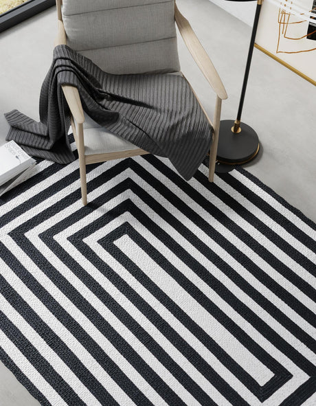 Washable Black and White 9' x 12' Eco Verse Indoor Outdoor Washable Rectangle Area Rug Easy to Clean Stain Resistant & Durable Weather Resistant for Patio, Deck, Terrace, Balcony, Porch 100% PET Polyester (Recycled Plastic Bottles) for Sale at Rug Engine