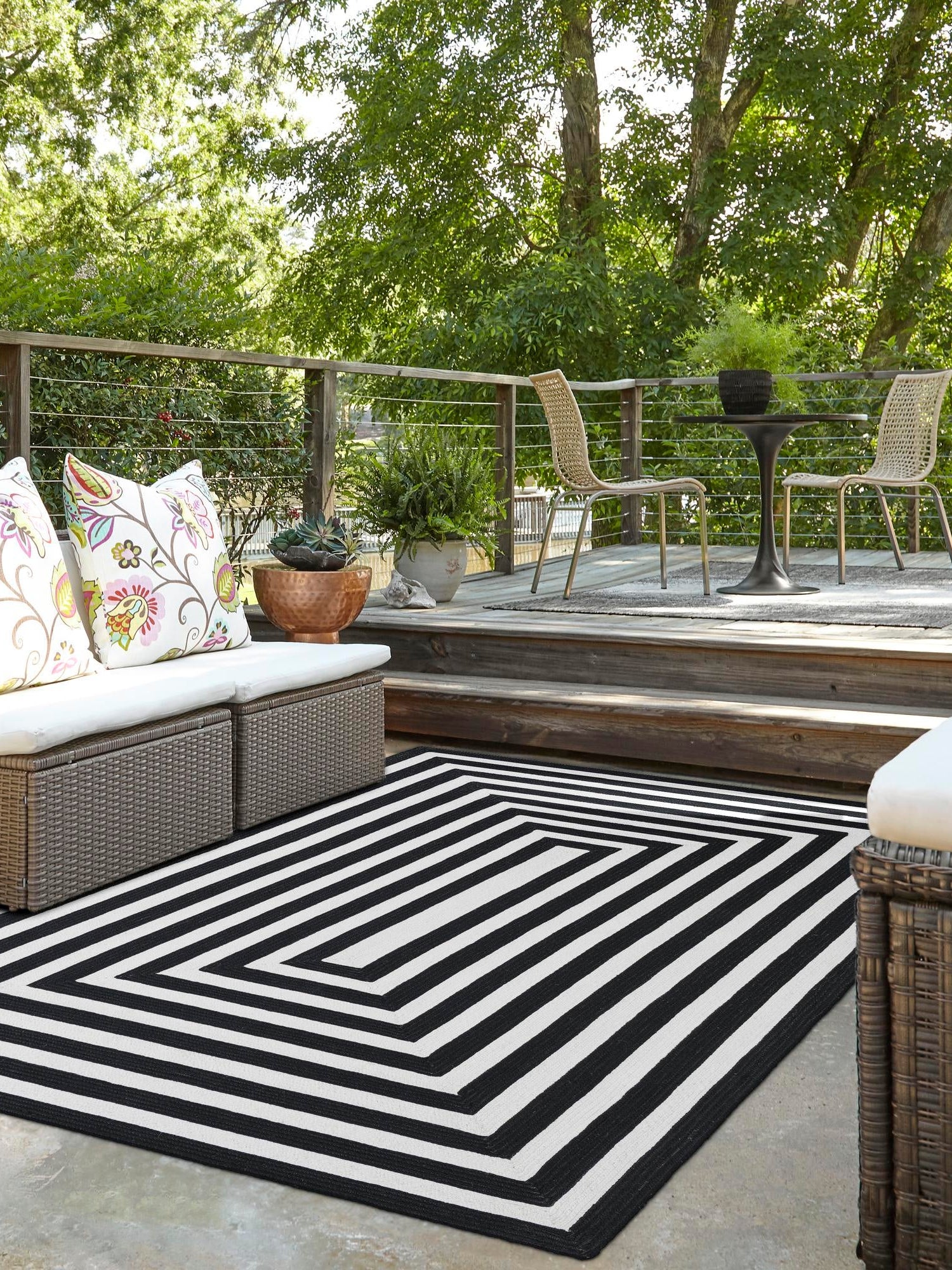Washable Black and White 5' 3 x 8' Eco Verse Indoor Outdoor Washable Rectangle Area Rug Easy to Clean Stain Resistant & Durable Weather Resistant for Patio, Deck, Terrace, Balcony, Porch 100% PET Polyester (Recycled Plastic Bottles) for Sale at Rug Engine