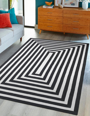 Washable Black and White 4' 1 x 6' 1 Eco Verse Indoor Outdoor Washable Rectangle Area Rug Easy to Clean Stain Resistant & Durable Weather Resistant for Patio, Deck, Terrace, Balcony, Porch 100% PET Polyester (Recycled Plastic Bottles) for Sale at Rug Engine