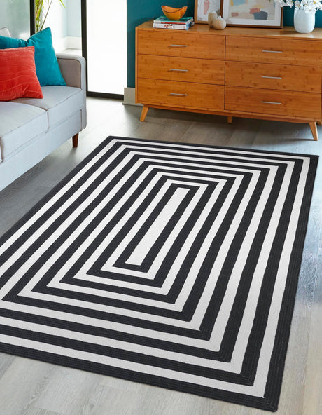 Washable Black and White 7' 10 x 10' Eco Verse Indoor Outdoor Washable Rectangle Area Rug Easy to Clean Stain Resistant & Durable Weather Resistant for Patio, Deck, Terrace, Balcony, Porch 100% PET Polyester (Recycled Plastic Bottles) for Sale at Rug Engine