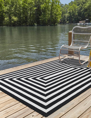 Washable Black and White 4' 1 x 6' 1 Eco Verse Indoor Outdoor Washable Rectangle Area Rug Easy to Clean Stain Resistant & Durable Weather Resistant for Patio, Deck, Terrace, Balcony, Porch 100% PET Polyester (Recycled Plastic Bottles) for Sale at Rug Engine