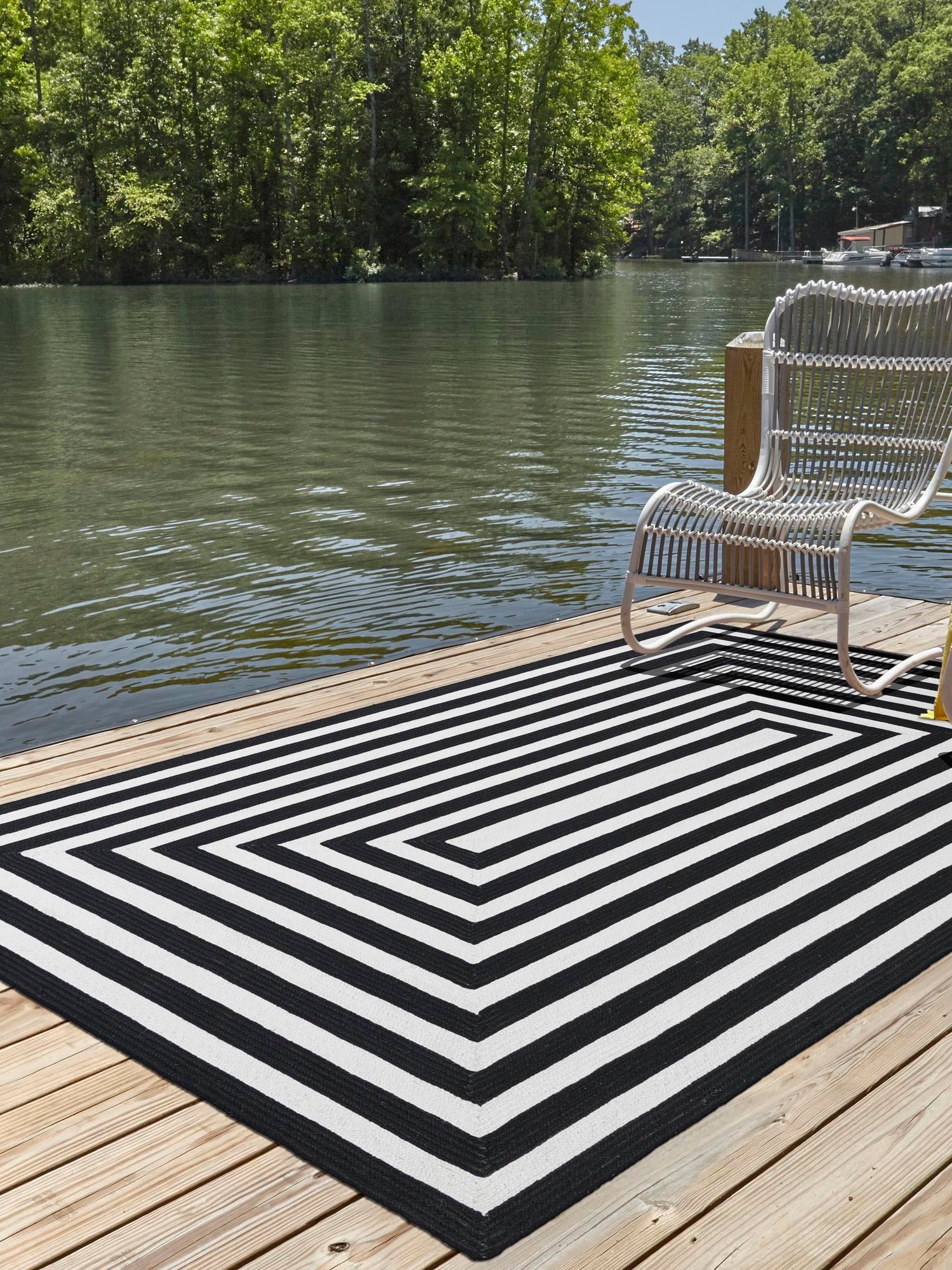 Washable Black and White 7' 10 x 10' Eco Verse Indoor Outdoor Washable Rectangle Area Rug Easy to Clean Stain Resistant & Durable Weather Resistant for Patio, Deck, Terrace, Balcony, Porch 100% PET Polyester (Recycled Plastic Bottles) for Sale at Rug Engine