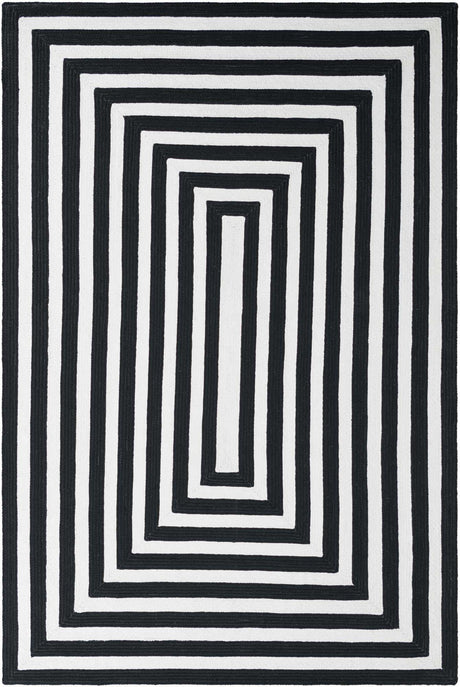 Washable Black and White 5' 3 x 8' Eco Verse Indoor Outdoor Washable Rectangle Area Rug Easy to Clean Stain Resistant & Durable Weather Resistant for Patio, Deck, Terrace, Balcony, Porch 100% PET Polyester (Recycled Plastic Bottles) for Sale at Rug Engine