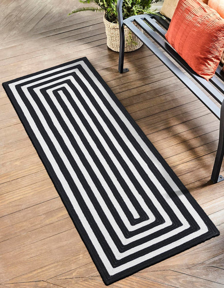 Washable Black and White 2' x 6' 1 Eco Verse Indoor Outdoor Washable Runner Area Rug Easy to Clean Stain Resistant & Durable Weather Resistant for Patio, Deck, Terrace, Balcony, Porch 100% PET Polyester (Recycled Plastic Bottles) for Sale at Rug Engine