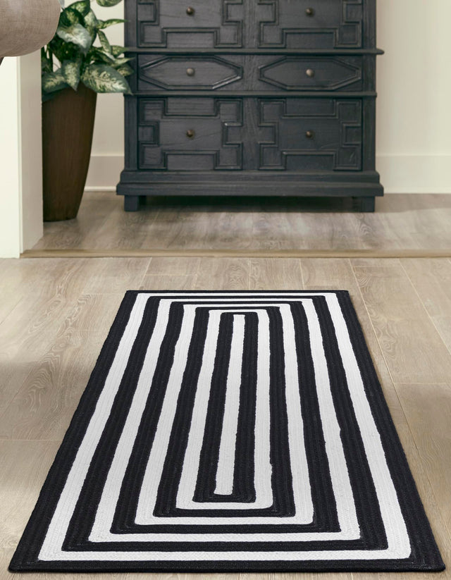 Washable Black and White 2' x 8' Eco Verse Indoor Outdoor Washable Runner Area Rug Easy to Clean Stain Resistant & Durable Weather Resistant for Patio, Deck, Terrace, Balcony, Porch 100% PET Polyester (Recycled Plastic Bottles) for Sale at Rug Engine