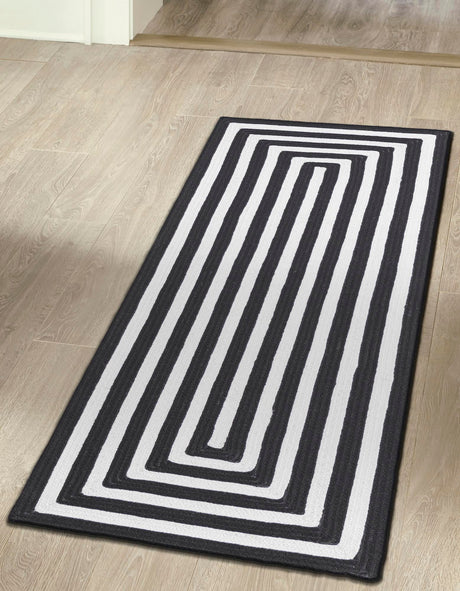 Washable Black and White 2' x 8' Eco Verse Indoor Outdoor Washable Runner Area Rug Easy to Clean Stain Resistant & Durable Weather Resistant for Patio, Deck, Terrace, Balcony, Porch 100% PET Polyester (Recycled Plastic Bottles) for Sale at Rug Engine