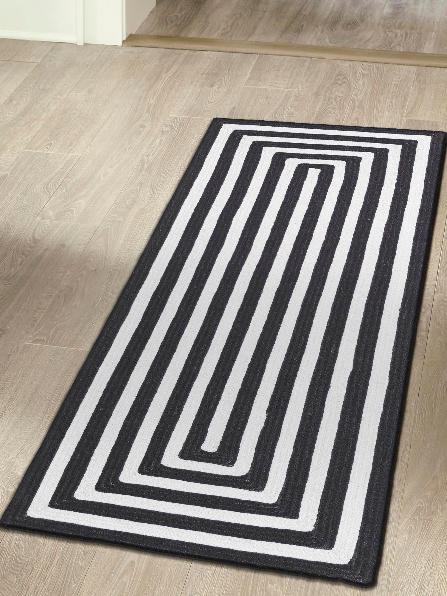 Washable Black and White 2' x 4' 1 Eco Verse Indoor Outdoor Washable Runner Area Rug Easy to Clean Stain Resistant & Durable Weather Resistant for Patio, Deck, Terrace, Balcony, Porch 100% PET Polyester (Recycled Plastic Bottles) for Sale at Rug Engine