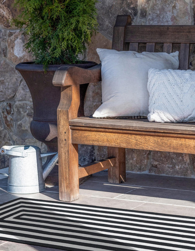 Washable Black and White 2' x 8' Eco Verse Indoor Outdoor Washable Runner Area Rug Easy to Clean Stain Resistant & Durable Weather Resistant for Patio, Deck, Terrace, Balcony, Porch 100% PET Polyester (Recycled Plastic Bottles) for Sale at Rug Engine