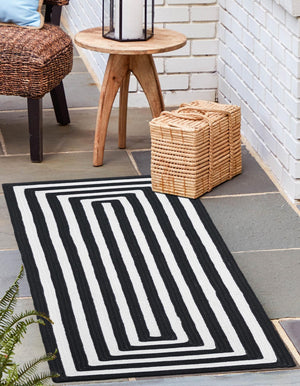 Washable Black and White 2' x 8' Eco Verse Indoor Outdoor Washable Runner Area Rug Easy to Clean Stain Resistant & Durable Weather Resistant for Patio, Deck, Terrace, Balcony, Porch 100% PET Polyester (Recycled Plastic Bottles) for Sale at Rug Engine
