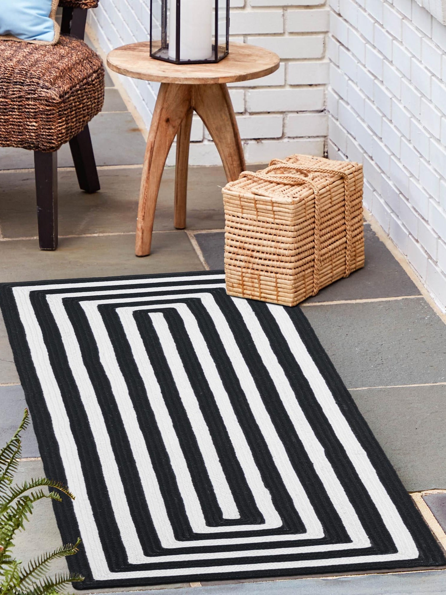 Washable Black and White 2' x 6' 1 Eco Verse Indoor Outdoor Washable Runner Area Rug Easy to Clean Stain Resistant & Durable Weather Resistant for Patio, Deck, Terrace, Balcony, Porch 100% PET Polyester (Recycled Plastic Bottles) for Sale at Rug Engine