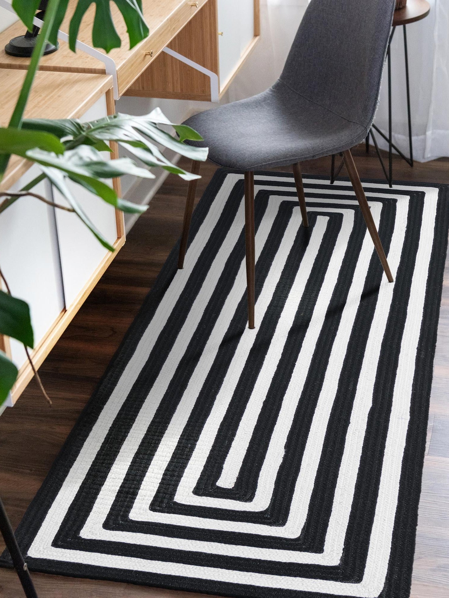 Washable Black and White 2' 7 x 10' Eco Verse Indoor Outdoor Washable Runner Area Rug Easy to Clean Stain Resistant & Durable Weather Resistant for Patio, Deck, Terrace, Balcony, Porch 100% PET Polyester (Recycled Plastic Bottles) for Sale at Rug Engine