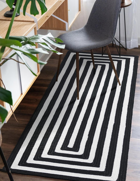 Washable Black and White 2' 7 x 10' Eco Verse Indoor Outdoor Washable Runner Area Rug Easy to Clean Stain Resistant & Durable Weather Resistant for Patio, Deck, Terrace, Balcony, Porch 100% PET Polyester (Recycled Plastic Bottles) for Sale at Rug Engine