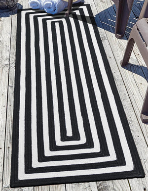 Washable Black and White 2' x 8' Eco Verse Indoor Outdoor Washable Runner Area Rug Easy to Clean Stain Resistant & Durable Weather Resistant for Patio, Deck, Terrace, Balcony, Porch 100% PET Polyester (Recycled Plastic Bottles) for Sale at Rug Engine