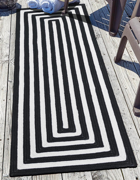 Washable Black and White 2' x 8' Eco Verse Indoor Outdoor Washable Runner Area Rug Easy to Clean Stain Resistant & Durable Weather Resistant for Patio, Deck, Terrace, Balcony, Porch 100% PET Polyester (Recycled Plastic Bottles) for Sale at Rug Engine