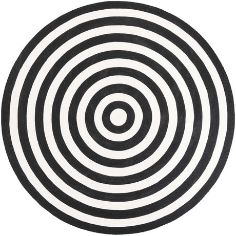 Washable Black and White 7' 10 x 7' 10 Eco Verse Indoor Outdoor Washable Round Area Rug Easy to Clean Stain Resistant & Durable Weather Resistant for Patio, Deck, Terrace, Balcony, Porch 100% PET Polyester (Recycled Plastic Bottles) for Sale at Rug Engine