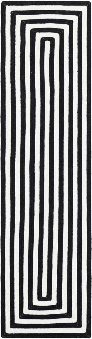 Washable Black and White 2' x 8' Eco Verse Indoor Outdoor Washable Runner Area Rug Easy to Clean Stain Resistant & Durable Weather Resistant for Patio, Deck, Terrace, Balcony, Porch 100% PET Polyester (Recycled Plastic Bottles) for Sale at Rug Engine