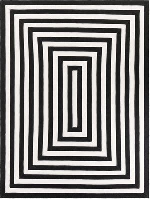 Washable Black and White 9' x 12' Eco Verse Indoor Outdoor Washable Rectangle Area Rug Easy to Clean Stain Resistant & Durable Weather Resistant for Patio, Deck, Terrace, Balcony, Porch 100% PET Polyester (Recycled Plastic Bottles) for Sale at Rug Engine