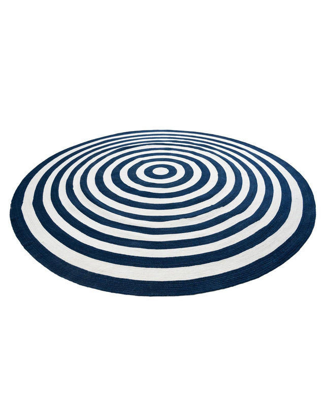 Washable Navy Blue and White 10' x 10' Eco Verse Indoor Outdoor Washable Round Area Rug Easy to Clean Stain Resistant & Durable Weather Resistant for Patio, Deck, Terrace, Balcony, Porch 100% PET Polyester (Recycled Plastic Bottles) for Sale at Rug Engine
