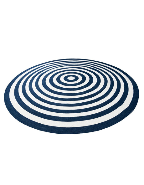 Washable Navy Blue and White 10' x 10' Eco Verse Indoor Outdoor Washable Round Area Rug Easy to Clean Stain Resistant & Durable Weather Resistant for Patio, Deck, Terrace, Balcony, Porch 100% PET Polyester (Recycled Plastic Bottles) for Sale at Rug Engine
