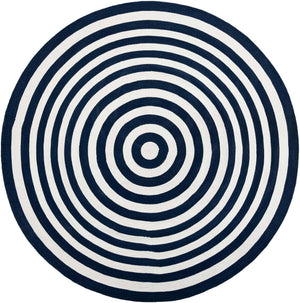 Washable Navy Blue and White 10' x 10' Eco Verse Indoor Outdoor Washable Round Area Rug Easy to Clean Stain Resistant & Durable Weather Resistant for Patio, Deck, Terrace, Balcony, Porch 100% PET Polyester (Recycled Plastic Bottles) for Sale at Rug Engine
