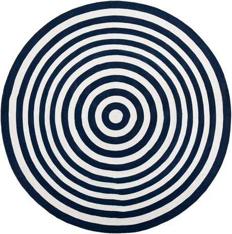 Washable Navy Blue and White 10' x 10' Eco Verse Indoor Outdoor Washable Round Area Rug Easy to Clean Stain Resistant & Durable Weather Resistant for Patio, Deck, Terrace, Balcony, Porch 100% PET Polyester (Recycled Plastic Bottles) for Sale at Rug Engine