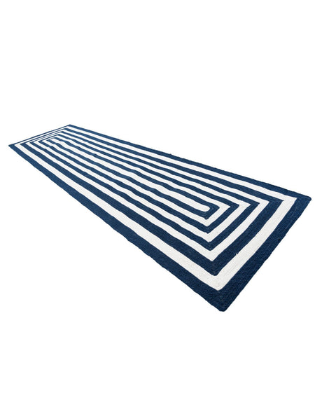 Washable Navy Blue and White 2' 7 x 10' Eco Verse Indoor Outdoor Washable Runner Area Rug Easy to Clean Stain Resistant & Durable Weather Resistant for Patio, Deck, Terrace, Balcony, Porch 100% PET Polyester (Recycled Plastic Bottles) for Sale at Rug Engine