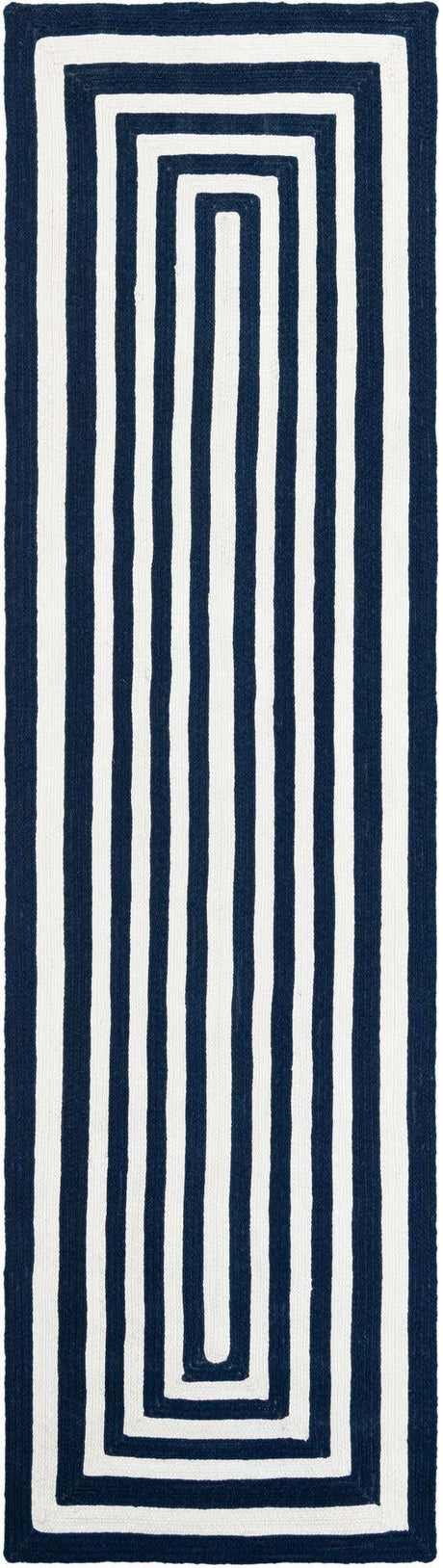 Washable Navy Blue and White 2' 7 x 10' Eco Verse Indoor Outdoor Washable Runner Area Rug Easy to Clean Stain Resistant & Durable Weather Resistant for Patio, Deck, Terrace, Balcony, Porch 100% PET Polyester (Recycled Plastic Bottles) for Sale at Rug Engine