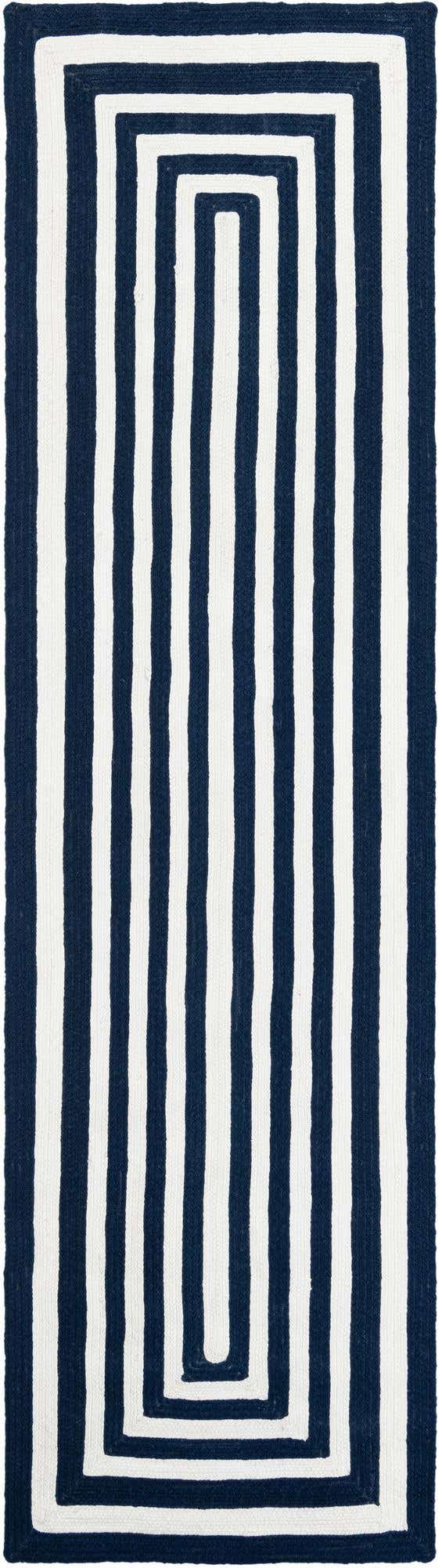 Washable Navy Blue and White 2' 7 x 10' Eco Verse Indoor Outdoor Washable Runner Area Rug Easy to Clean Stain Resistant & Durable Weather Resistant for Patio, Deck, Terrace, Balcony, Porch 100% PET Polyester (Recycled Plastic Bottles) for Sale at Rug Engine