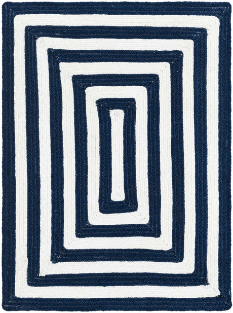 Washable Navy Blue and White 2' 2 x 3' 1 Eco Verse Indoor Outdoor Washable Rectangle Area Rug Easy to Clean Stain Resistant & Durable Weather Resistant for Patio, Deck, Terrace, Balcony, Porch 100% PET Polyester (Recycled Plastic Bottles) for Sale at Rug Engine