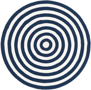 Washable Navy Blue and White 3' 3 x 3' 3 Eco Verse Indoor Outdoor Washable Round Area Rug Easy to Clean Stain Resistant & Durable Weather Resistant for Patio, Deck, Terrace, Balcony, Porch 100% PET Polyester (Recycled Plastic Bottles) for Sale at Rug Engine