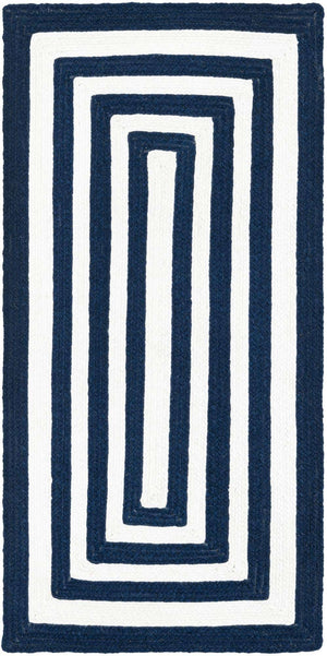 Washable Navy Blue and White 2' x 4' 1 Eco Verse Indoor Outdoor Washable Runner Area Rug Easy to Clean Stain Resistant & Durable Weather Resistant for Patio, Deck, Terrace, Balcony, Porch 100% PET Polyester (Recycled Plastic Bottles) for Sale at Rug Engine