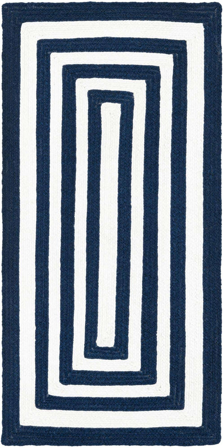 Washable Navy Blue and White 2' x 4' 1 Eco Verse Indoor Outdoor Washable Runner Area Rug Easy to Clean Stain Resistant & Durable Weather Resistant for Patio, Deck, Terrace, Balcony, Porch 100% PET Polyester (Recycled Plastic Bottles) for Sale at Rug Engine