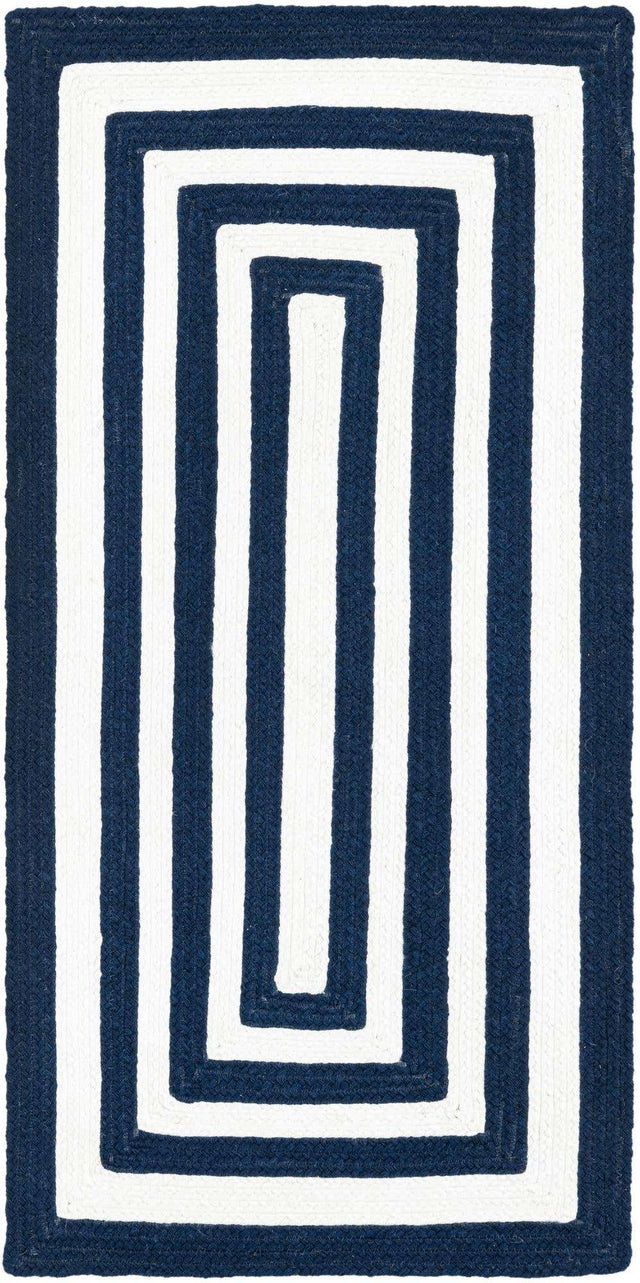 Washable Navy Blue and White 2' x 4' 1 Eco Verse Indoor Outdoor Washable Runner Area Rug Easy to Clean Stain Resistant & Durable Weather Resistant for Patio, Deck, Terrace, Balcony, Porch 100% PET Polyester (Recycled Plastic Bottles) for Sale at Rug Engine