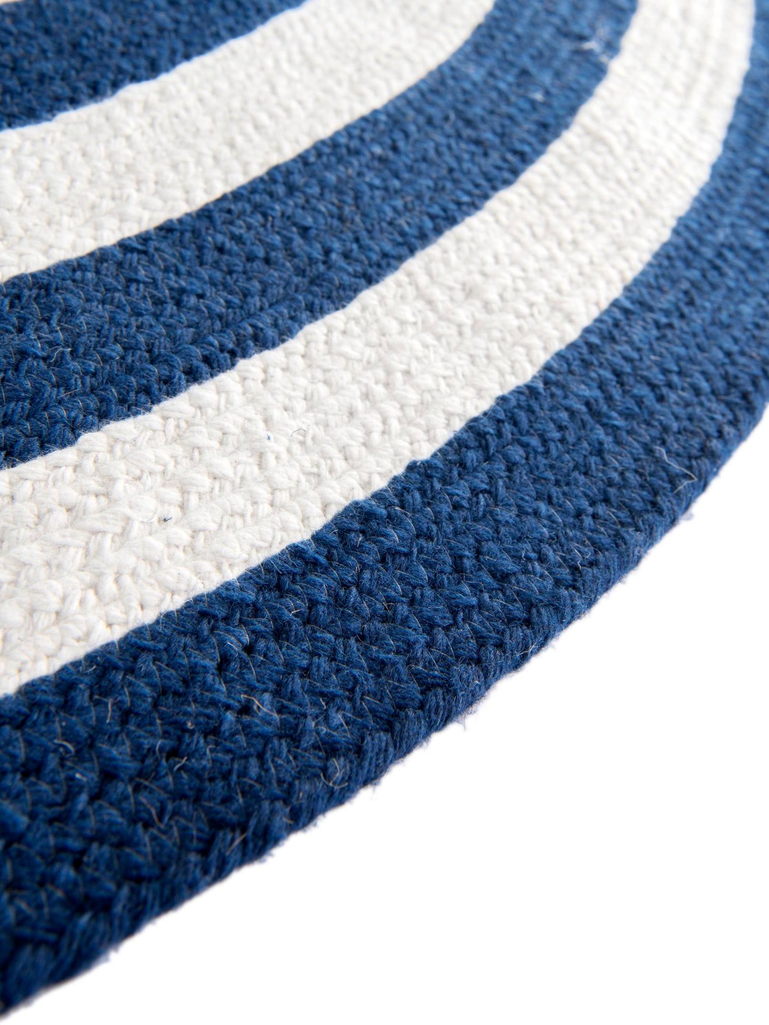 Washable Navy Blue and White 7' 10 x 7' 10 Eco Verse Indoor Outdoor Washable Round Area Rug Easy to Clean Stain Resistant & Durable Weather Resistant for Patio, Deck, Terrace, Balcony, Porch 100% PET Polyester (Recycled Plastic Bottles) for Sale at Rug Engine