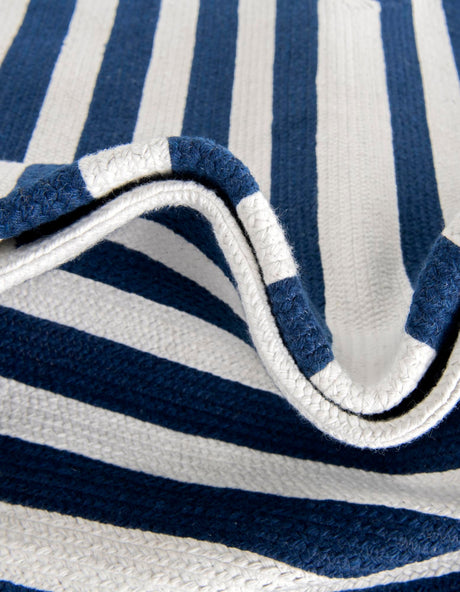 Washable Navy Blue and White 7' 10 x 7' 10 Eco Verse Indoor Outdoor Washable Round Area Rug Easy to Clean Stain Resistant & Durable Weather Resistant for Patio, Deck, Terrace, Balcony, Porch 100% PET Polyester (Recycled Plastic Bottles) for Sale at Rug Engine
