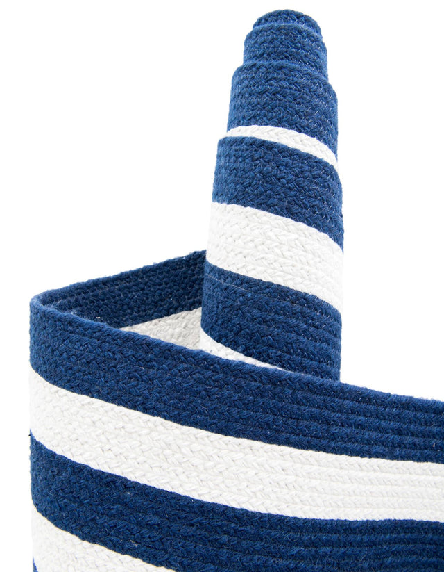 Washable Navy Blue and White 3' 3 x 3' 3 Eco Verse Indoor Outdoor Washable Round Area Rug Easy to Clean Stain Resistant & Durable Weather Resistant for Patio, Deck, Terrace, Balcony, Porch 100% PET Polyester (Recycled Plastic Bottles) for Sale at Rug Engine
