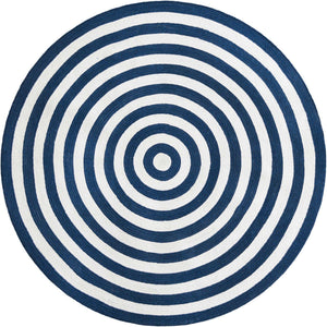 Washable Navy Blue and White 5' 3 x 5' 3 Eco Verse Indoor Outdoor Washable Round Area Rug Easy to Clean Stain Resistant & Durable Weather Resistant for Patio, Deck, Terrace, Balcony, Porch 100% PET Polyester (Recycled Plastic Bottles) for Sale at Rug Engine